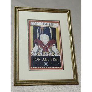1924 MAC FISHERIES POSTER “ For All Fish” Gold Toned Frame 16 X 12 Reproduction